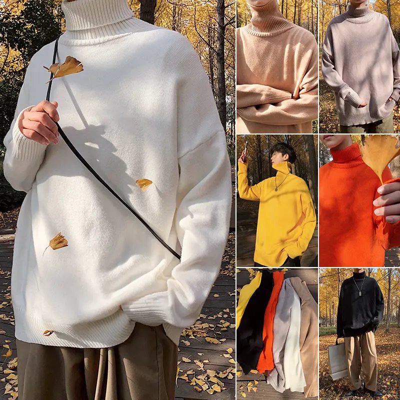 Мужской Однотонный свитер Privathinker зимний свободного кроя с высоким воротником