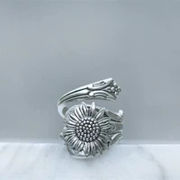 bohemia silver color sunflower ring flower spoon daisy rings for women female wild flower ring boho jewelry accessories