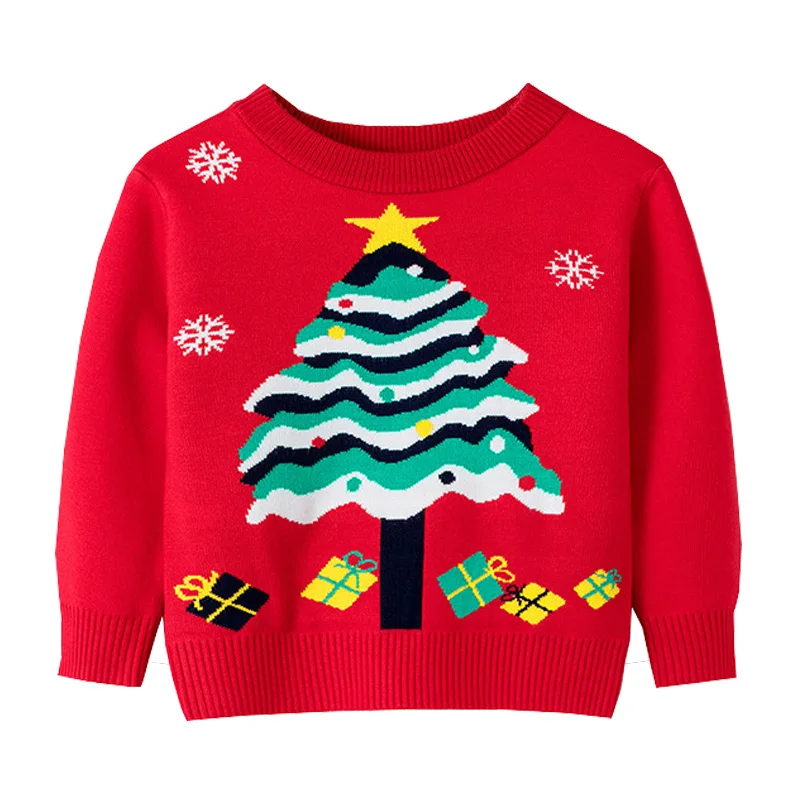 Свитера с рождественской елкой для девочек осенняя одежда детей качественная