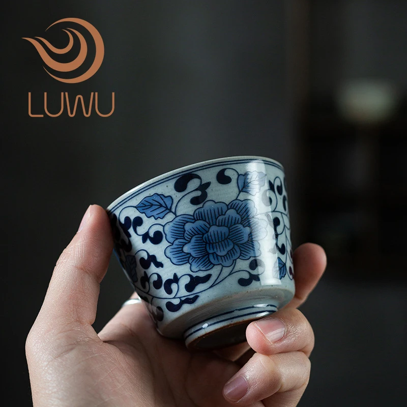 LUWU сине белая керамическая чайная чашка фарфоровая китайская кунг фу 95 мл|Чашки и