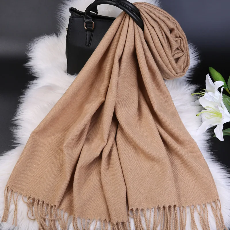 

Woollen Scarf Women Autumn Winter Thickened Korean Version Solid Color Double Faced Big Shawl Winter Cashmere Joker Long Scarves