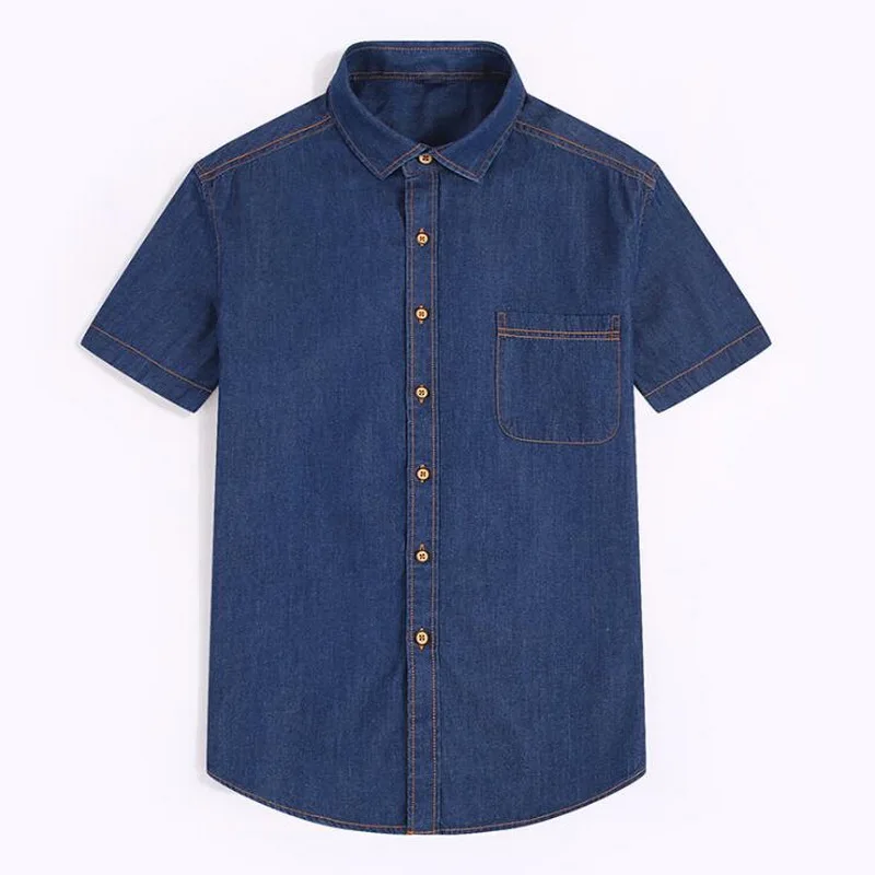 Fashion Men Shirt Single Breasted Denim Cotton Shirts Men's Short-Sleeved Shirt Cotton Youth Slim Casual Denim Shirt