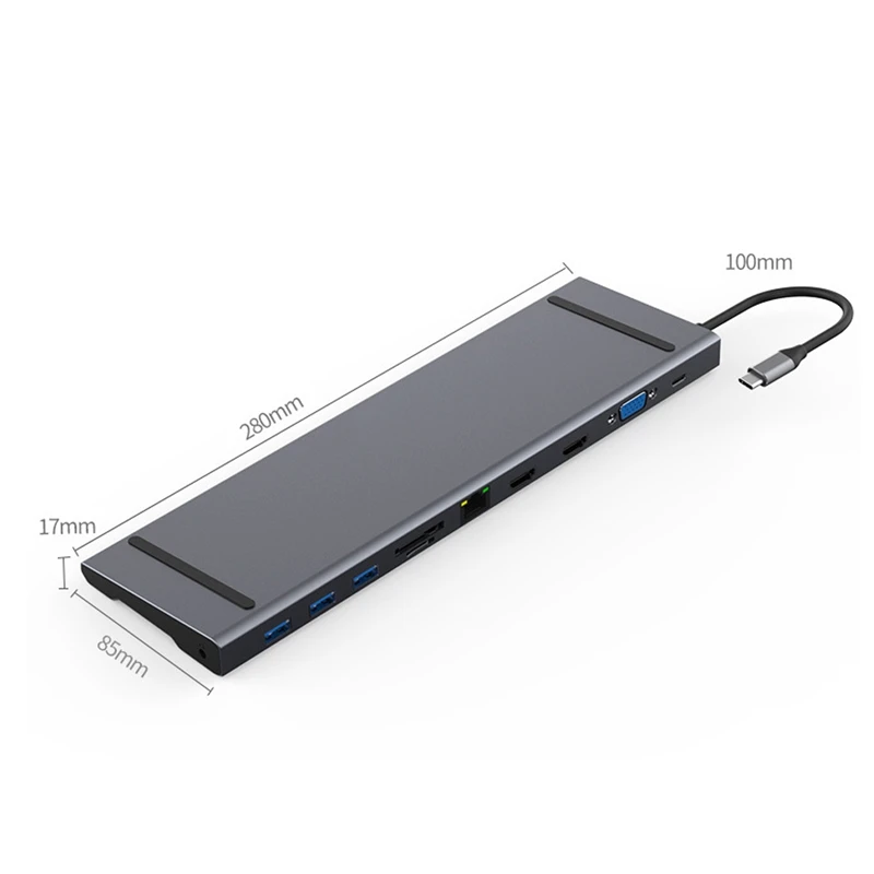 

HC1101 USB C Hub Type C To Dual 4K HDMI Multi 3 USB 3.0 VGA RJ45 Carder Reader PD Adapter Dock