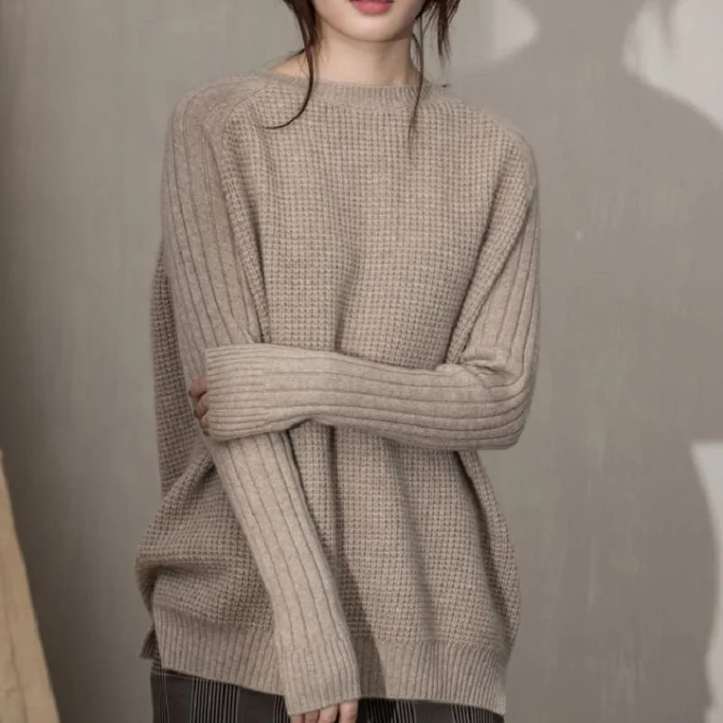

Autumn and winter new cashmere sweater women's round neck sweater lazy wool sweater loose padded pullover knit bottoming shirt
