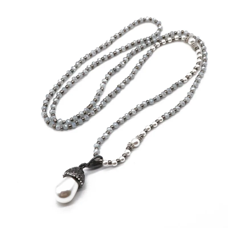 

Pearl Charm Necklace Pendant Hand Made Beaded Simple Design Party Jewelry