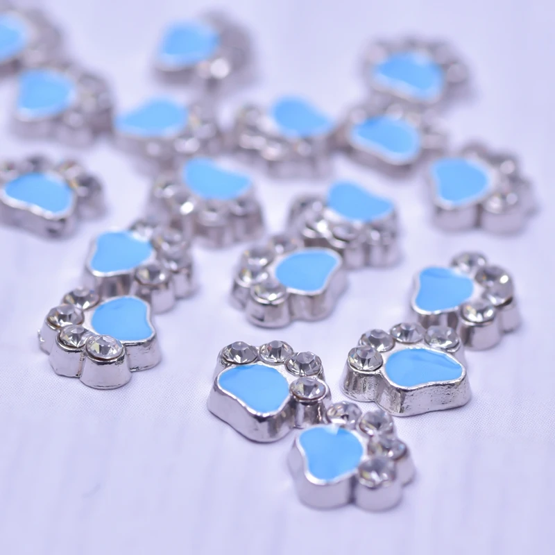 

20 pcs/Lot Rhinestone Enamel Floating Charms For Jewelry Making Bear Paw Zinc Alloy DIY Pendant Accessories Findings Wholesale