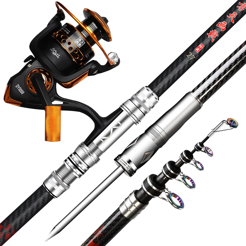 Enlarge 2.1M 2.4M 2.7M 3.0M 3.6M Distance Throwing Pole Carbon Fiber Super Hard Telescopic Fishing Canne with Plug Fishing Tackle Pesca