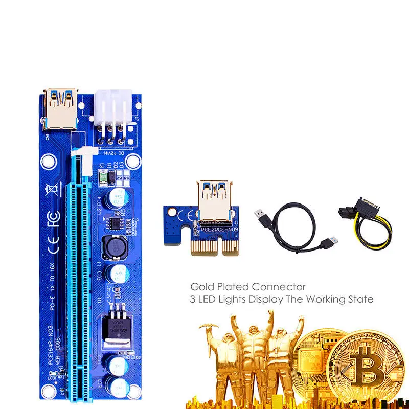 1 шт. VER009S светодиодный PCI-E Riser 1Xto16X USB3.0 Ies Mining Удлинительный кабель |