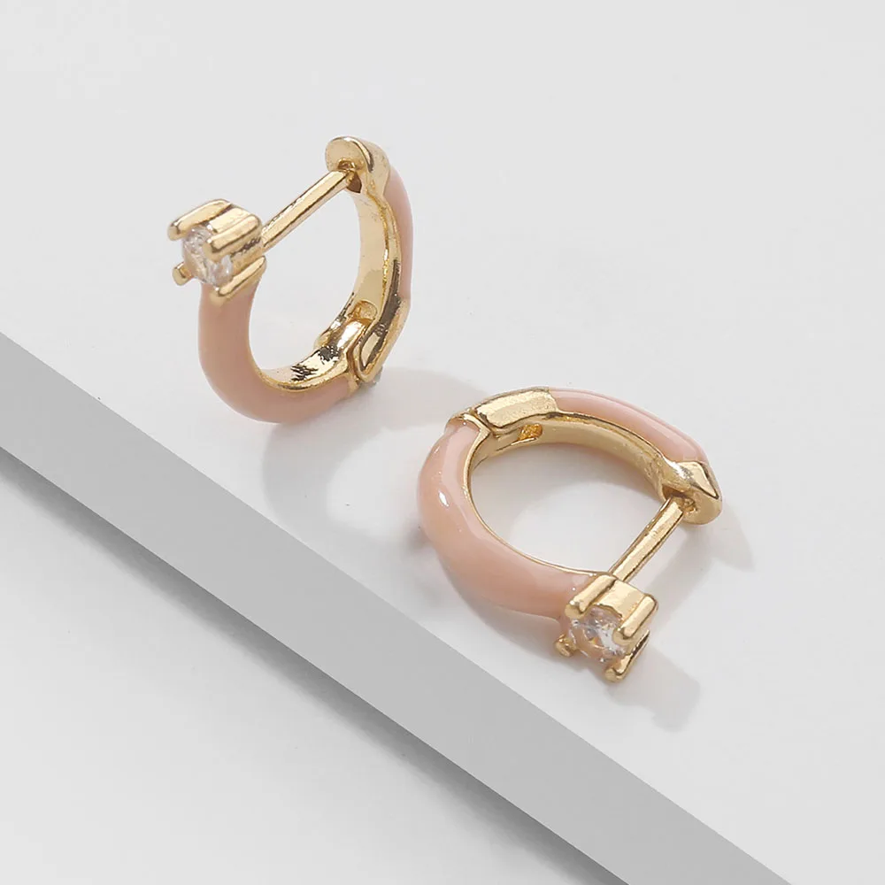 

Trendy Popular Summer Zircon Enamel Small Hoop Earrings For Women