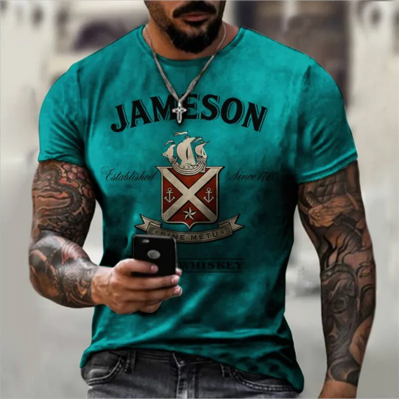 

2021 Europe and the United States spring and summer new JAMESON printed street fashion short-sleeved men's casual sports T-shirt