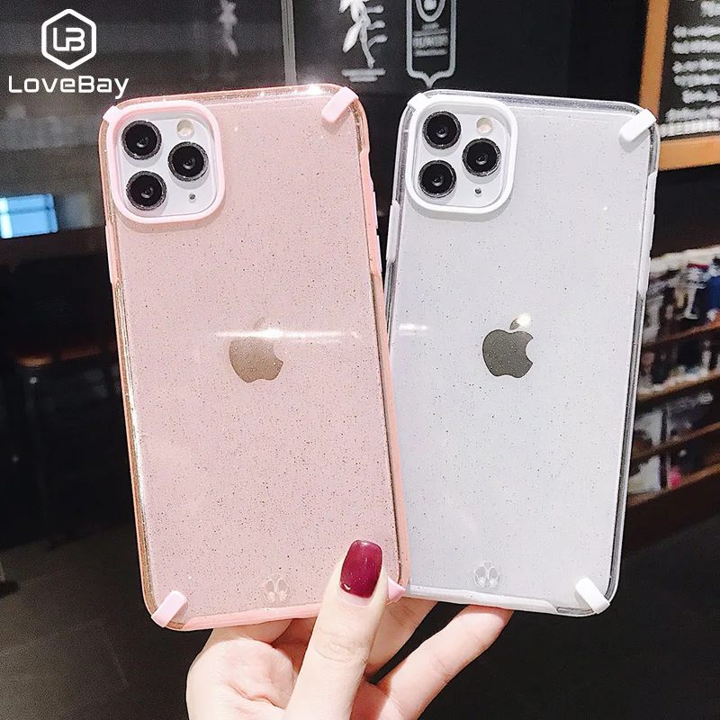 Lovebay Блестящий однотонный чехол для iPhone 7 8 Plus 11 Pro XS Max X XR ударопрочный прозрачный