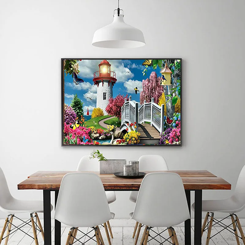 Полноформатная круглая Алмазная мозаика с изображением маяков алмазная вышивка