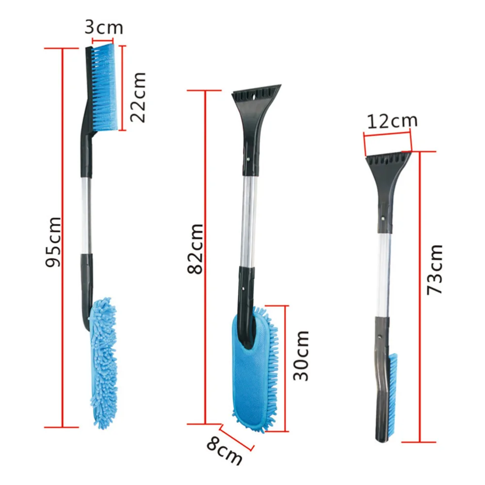 

3 in 1 Car Deicing Defrosting Snow Shovel Scraper and Double Snow Brush Long Aluminium Alloy Handle Soft Bush Hair Cleaning Tool