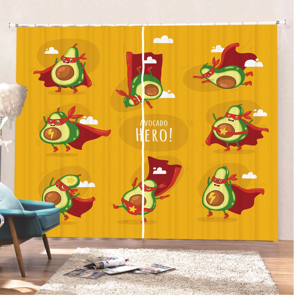 

Cartoon Pastoral Style Avocado Curtain Set 2 Panels Custom Living Room Bedroom Home Decoration Christmas Gift Decoration Curtain