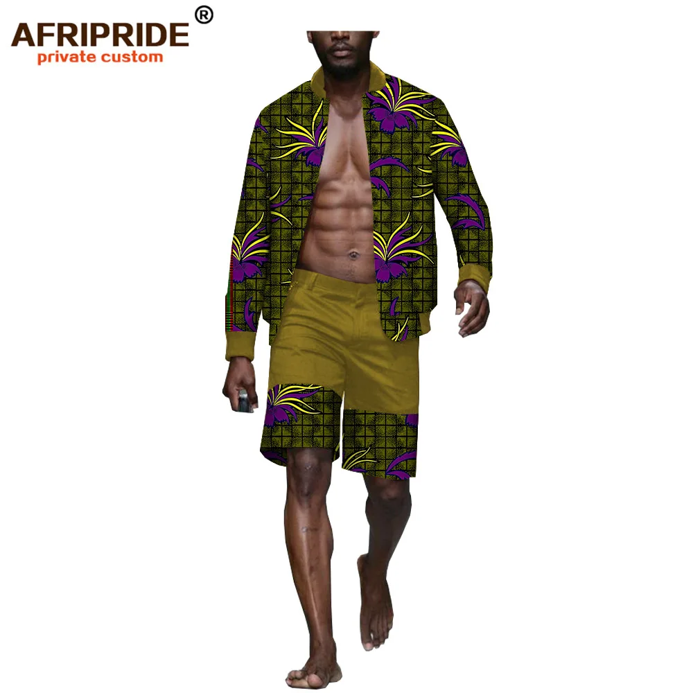AFRIPRIDE, Африканский летний мужской повседневный костюм, гавайская рубашка с коротким рукавом+ короткие штаны, Дашики, принт, vestidos A1916001