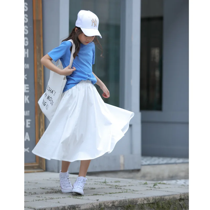 Fashion Girls Skirts summer Cotton Teenage School Clothes White Umbrella for Big Girl Korean High Quality Student | Детская одежда и