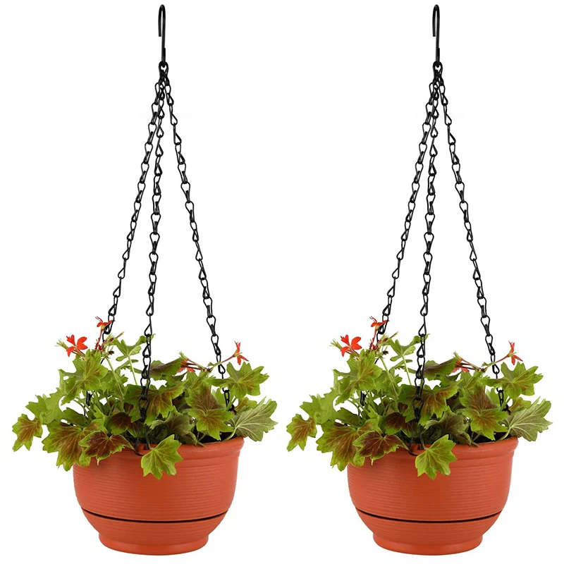 

Plastic Hanging Planter Self Watering Basket with Detachable Base 8 Inch Red Set of 2 - Round Hanging Flower