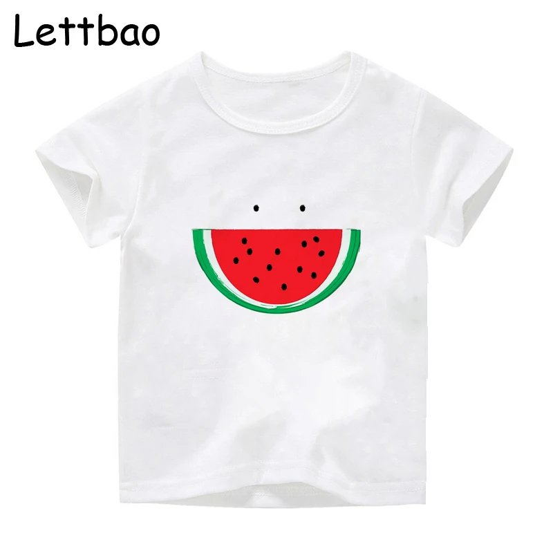 

Детская футболка унисекс с рисунком арбуза и улыбки, забавная футболка с круглым вырезом и коротким рукавом, модная футболка, Детская футбо...