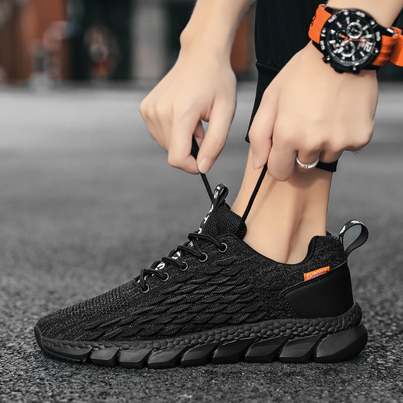 

2021 Fall New Flying Woven Breathable Tennis Men's Sports Shoes Fashion Trendy Shoes Popcorn Soles Lightweight