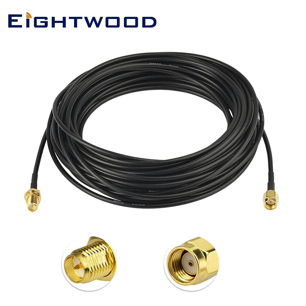 

Eightwood RP-SMA Male to Female RG174 Coaxial Extension Cable 1000cm for Wireless Network Router Wlan PCI Card WiFi Booster