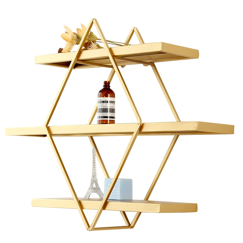 

Large Size Prism Solid Wall Shelf Kitchen Bathroom Bookcase Mounted 3 Layers Wood Decoration Organizer Accessories Supplies