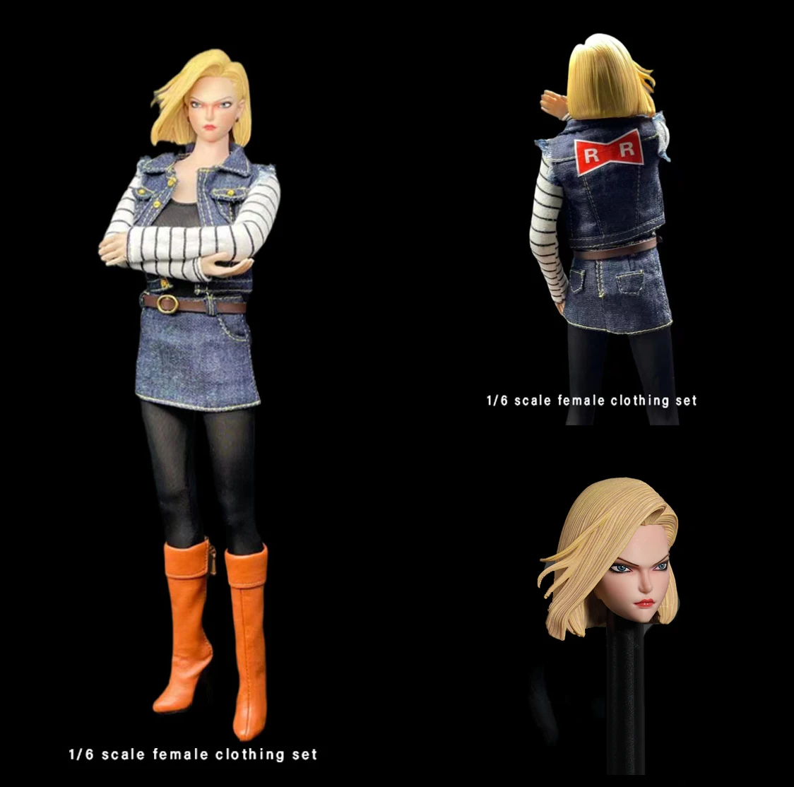 

In Stock 1/6 Scale Fashion Android 18 Vest Skirt Set Female Head Body Soldier Clothes for 12 inches Action Figure
