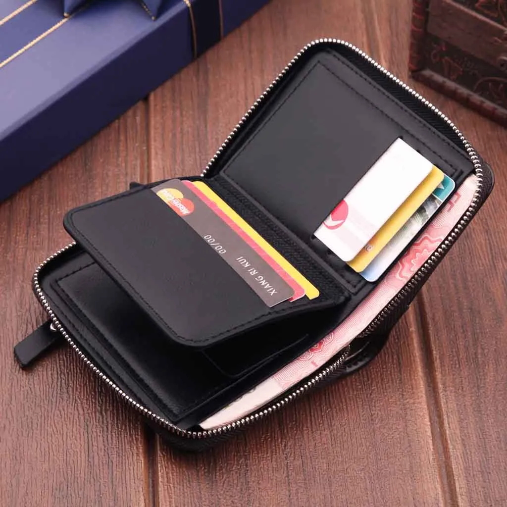 Классические черные кожаные кошельки в стиле ретро мужской однотонный