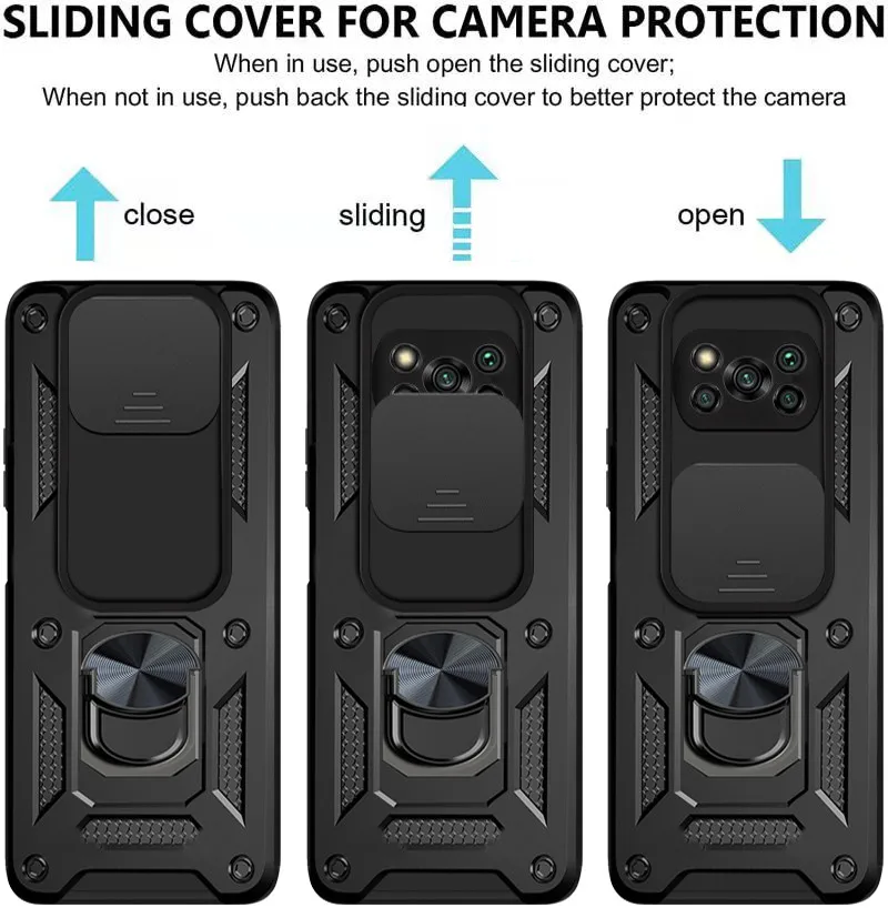 shockproof armor for xiaomi poco x3 nfc case slide camera magnetic car holder for poco x3pro f3 c3 x4 m3 m4 pro phone back cover free global shipping