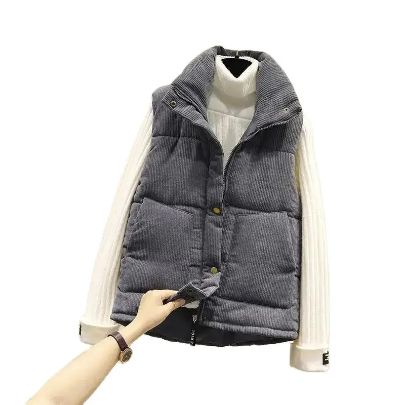 

2021 Autumn Winter New Corduroy Vest Jacket Women Product Coat Loose Waistcoat Single-Breasted Sleeveless Outwear Ladies Top