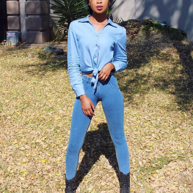 Четырехсторонние эластичные сексуальные джинсовые леггинсы Melody небесно-голубые