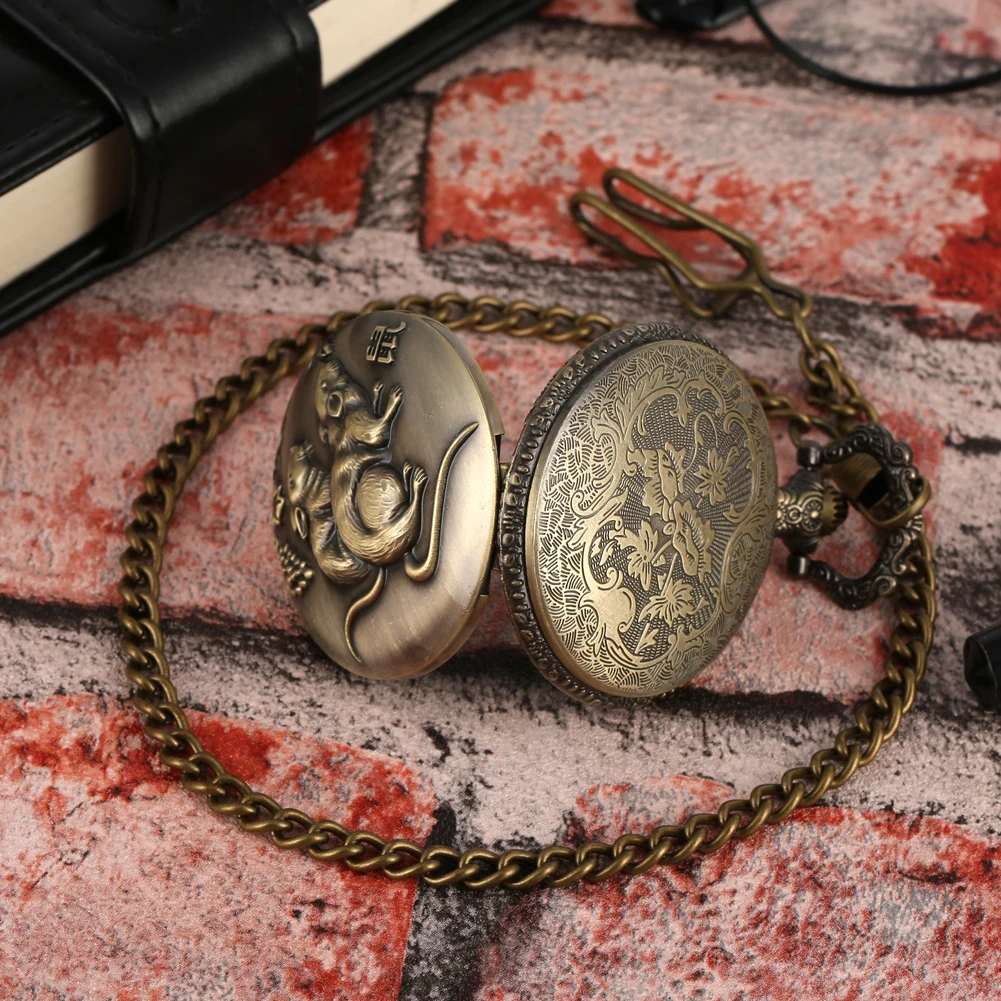 Мужские кварцевые/бронзовые часы подвеска стимпанк китайская мышь из зодиака