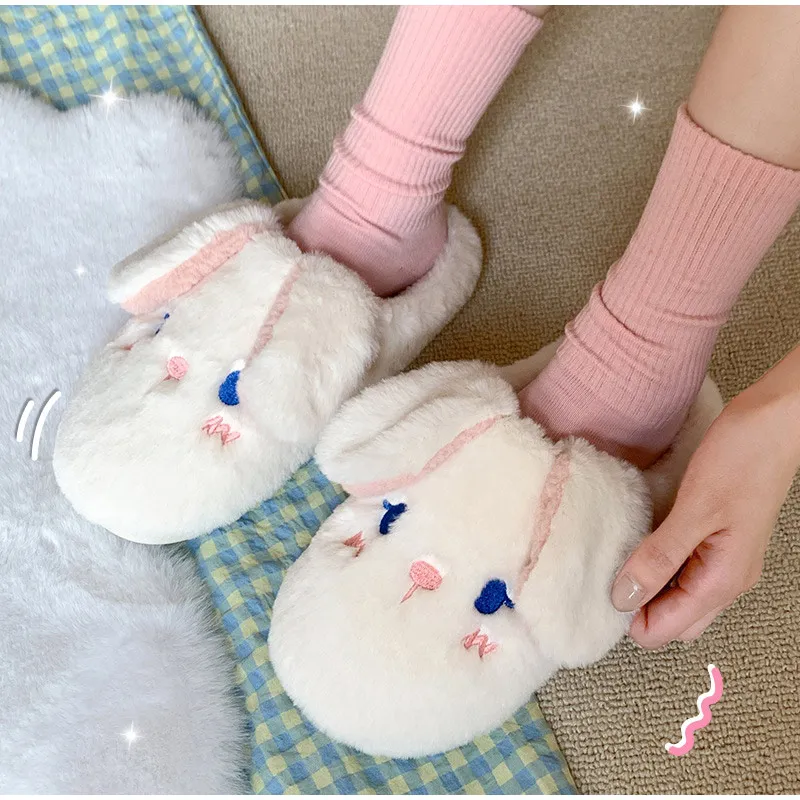 

2021 Women Slippers Cute Cartoon Winter Ladies Home Cotton Shoes Girls Sweet Warm Plush Indoor Woman House Shoe Female Slipper