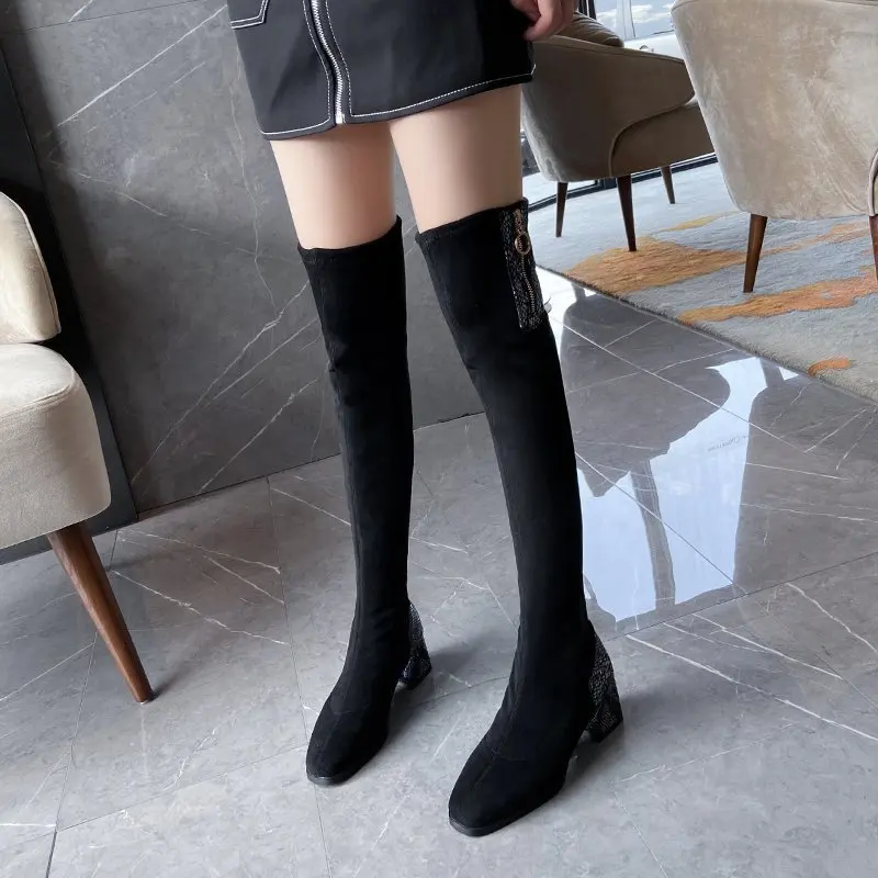 

Fashion Womens Overknee Boots 2020 Autumn New Warm High Heels Long Boot Women Over The Knee Boots Female Black Suede Shoes Woman