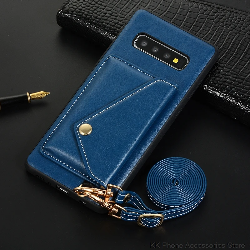 Ретро кожаный чехол с карманом для карт для samsung S9 S10 Plus S10e кошелек через плечо длинный ремешок задняя крышка для samsung Note 9 чехол для телефона
