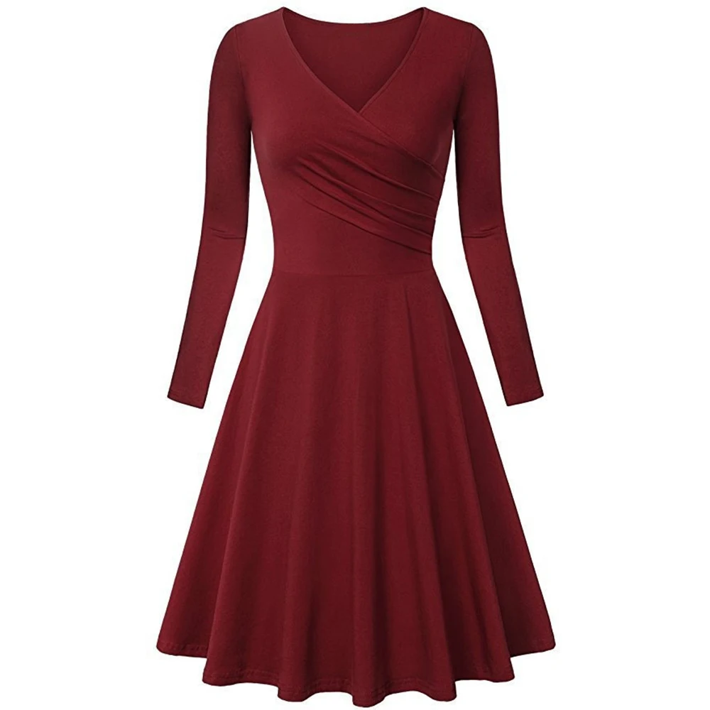 Элегантное Ретро Кружевное платье с длинными рукавами v образным вырезом женское