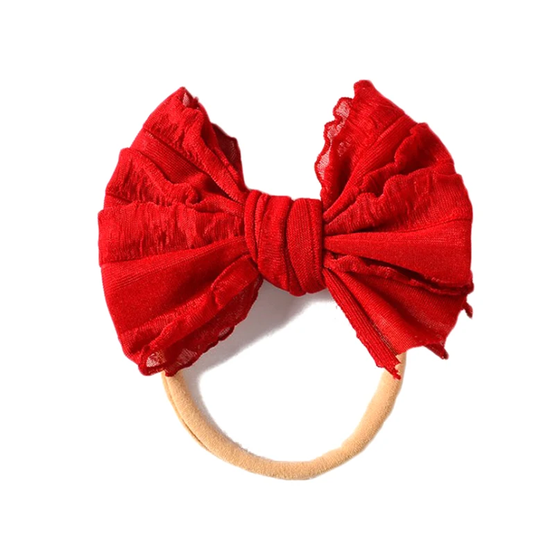 Детская однотонная эластичная резинка с большим бантом Мягкая повязка на голову
