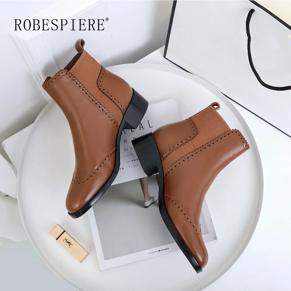 Новинка 2019 зимние теплые женские ботильоны ROBESPIERE классические броги женская