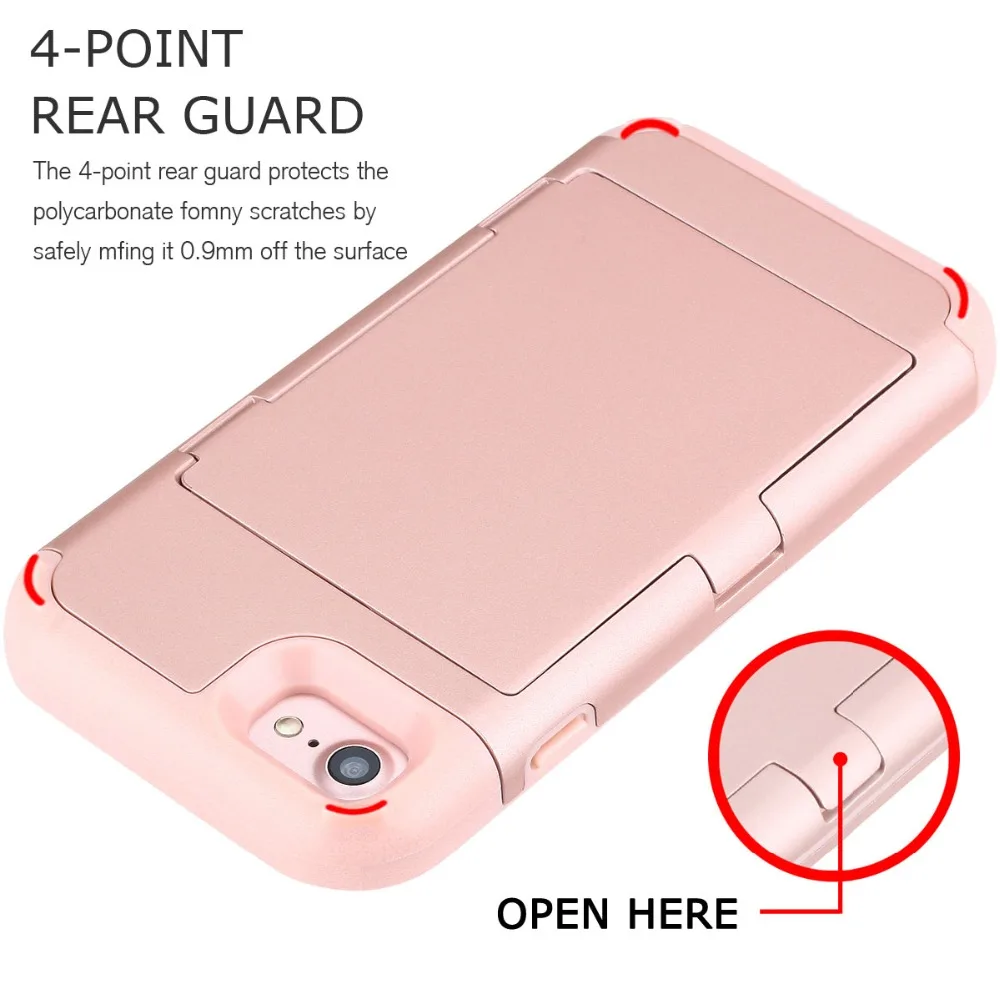 Чехлы для телефонов для iPhone 8, 7, 6s Plus, армированный скользящий держатель для карт, слот для макияжа, роскошный Твердый Чехол для мобильного телефона для iPhone 6, 6s Plus