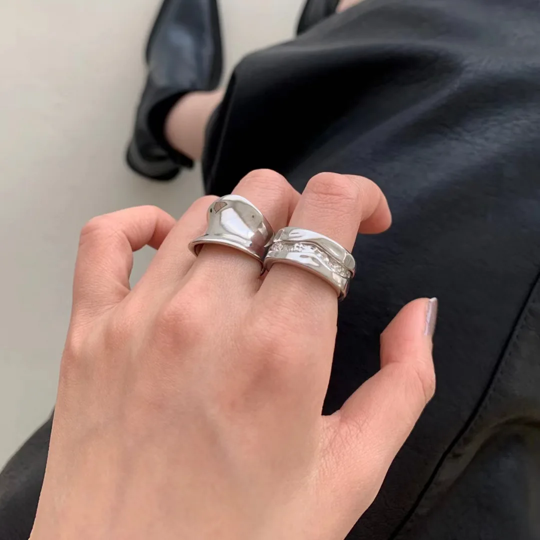 

FMILY Minimalist 925 Sterling Silver Geometric Irregular Ring Retro Fashion Hip Hop River Jewelry for Girlfriend Gifts