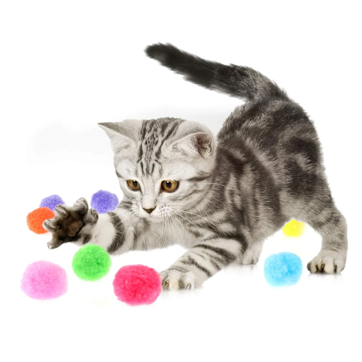 Colorful Cat Toys Ball Plush Wool Funny Interactive Balls Pet for Kitten Kitty Bulk Pack Accessories Product Cats | Дом и сад