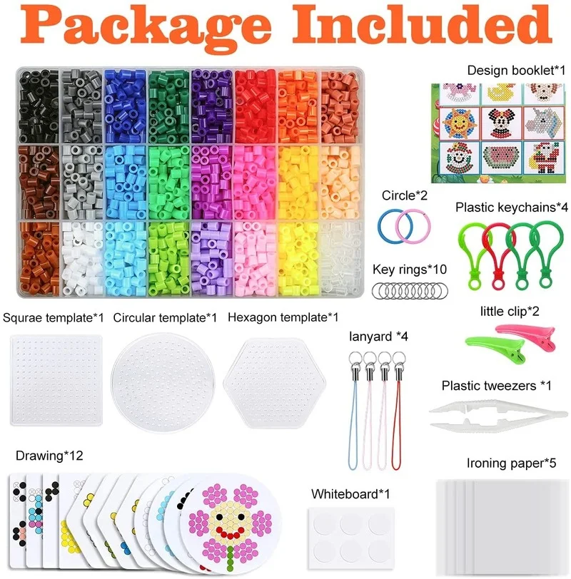 

4300 PCS Fuse Beads Kit Including 24 Colors Hama Beads 5mm DIY Children's Iron Beads Ironing Paper Template Tweezers Child Gift