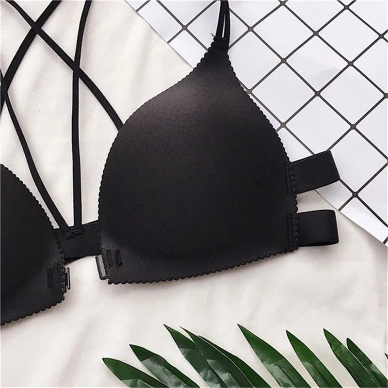 

Women Back Beautify Ladies Front Closure Wire Free Fashion Bra Sexy Padded Lingerie Bralette Gather Push Up