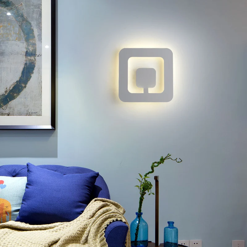 

Nordic Minimalist Geometric Square Wall Lamp Bedroom Living Room Study Iron Art Lighting