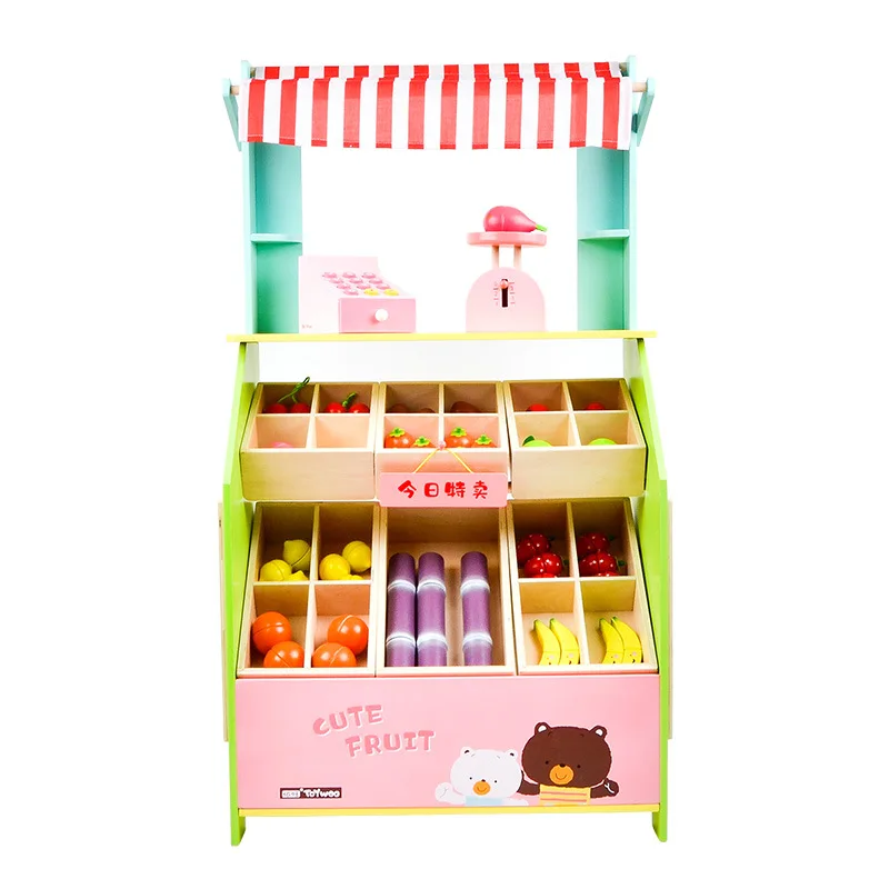 

Children's Wooden Emulational Fruits and Vegetables Selling Stall Set Baby Role-Playing Wooden Playing House Kitchen Toys