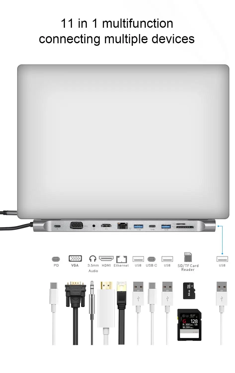 Usb хаб Type C 3 0 для чтения карт HDMI 4K RJ45 usb MacBook аксессуары разветвитель мульти 11