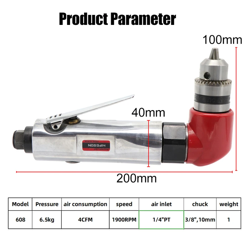 Пневматический пистолет для сверления отверстий 3/8 дюйма 10 мм 90