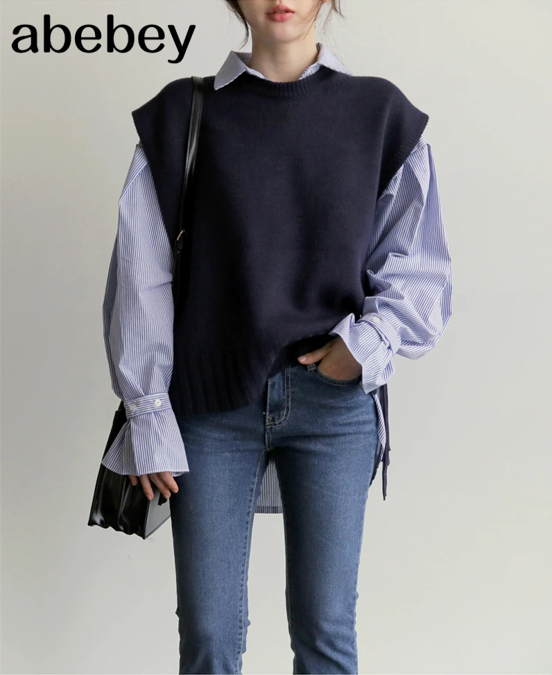 Женский трикотажный жилет Свободный пуловер без рукавов большие размеры весна