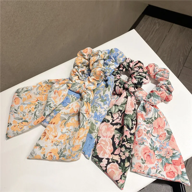 

Printed Pure Cotton Fresh Floral Headband Fabric Bow Streamer Female Rubber Band Hairband Hair Accessories Ponytail
