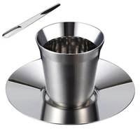 80ml 160ml stainless steel espresso cups set 2 pack double wall 304 stainless steel demitasse cups whit spoon and tray