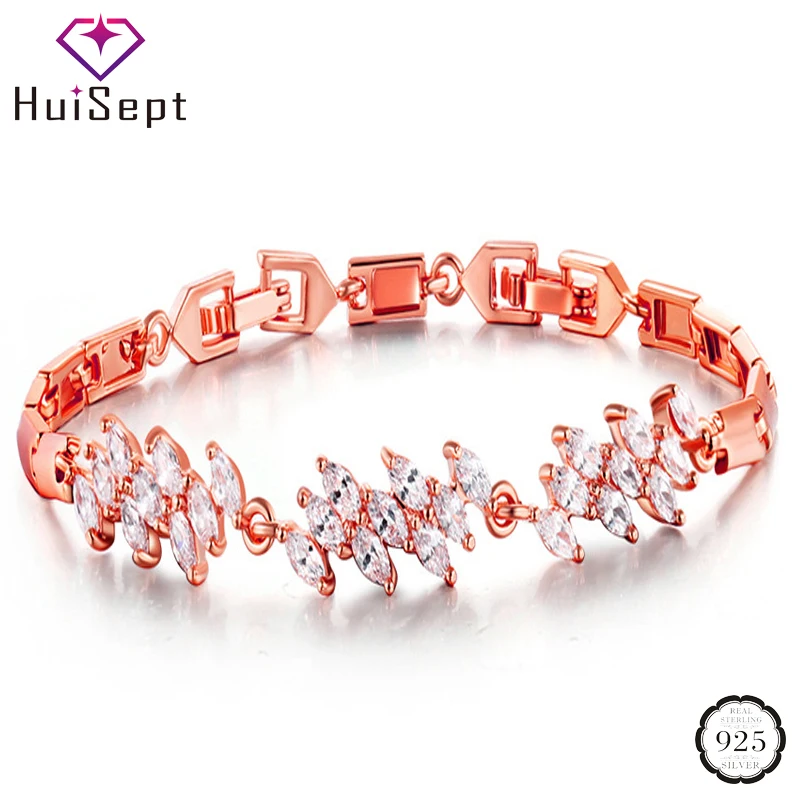 

HuiSept Trendy Bracelet 925 Silver Jewelry with Zircon Gemstone Accessories for Women Wedding Promise Party Gift Wholesale